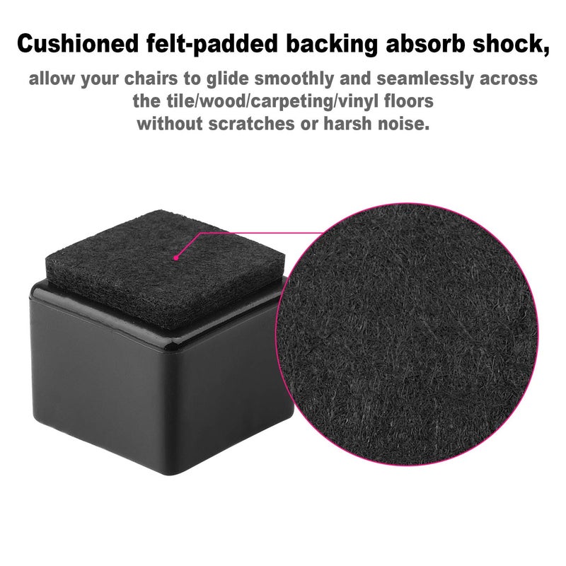 Anwenk 1''x1 Square Chair Leg Floor Protectors with Felt Pads 1inch 1 in Square Table Leg Protectors Chair Leg Caps Small, 16Pack, Black - Image 5